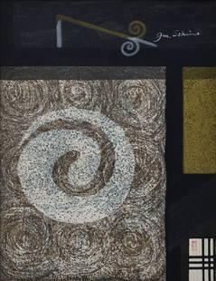 SEKINO JUN'ICHIR (1941-1988): Woodblock Print, 'Tomoe', Huge Comma: SEKINO JUN'ICHIR (1941-1988): Woodblock Print, 'Tomoe', Huge Comma 28 1/2" x22 1/2" sheet size signed upper right numbered from an edition of 120 and titled in lower margin ships without glass