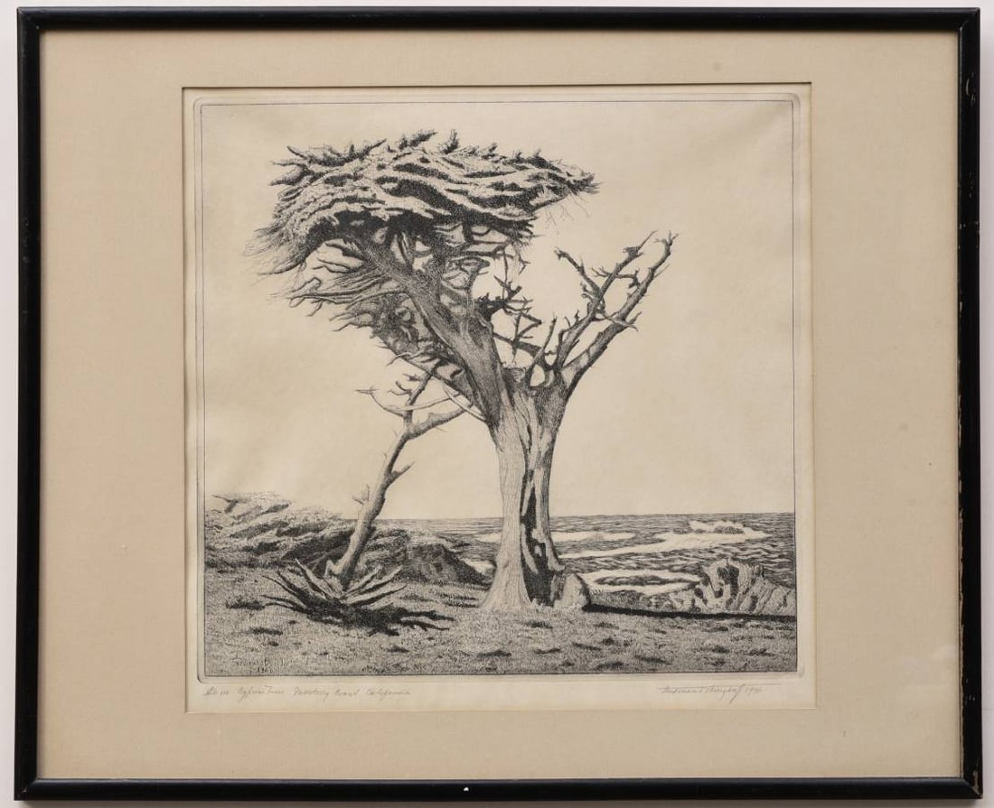Ferdinand Burgdorff (1881-1975) Etching, Cypress Trees, Monterey Coast (1 of 3)