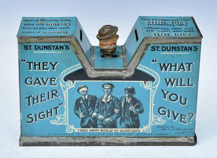 RARE St. Dunston's Bank, WWI English, "They Gave Their Sight": RARE St. Dunston's Bank, WWI English, "They Gave Their Sight" 8" x 5 3/8" x 2 3/4" circa 1915