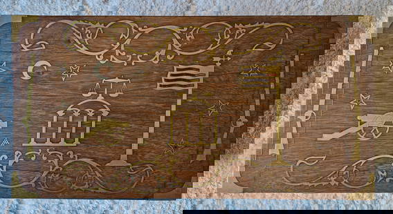 Patriotic Brass Inlaid Civil War Box: Patriotic Brass Inlaid Civil War Box with campaign style corners and motifs including justice, eagles, rifles, a cannon and the American flag 20"x10"x5" circa 1860