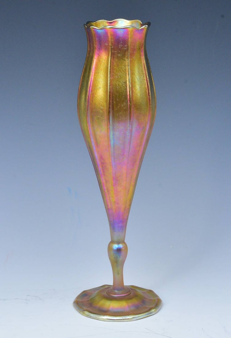 Tiffany Favrile Gold Iridescent Vase, 12 3/4" high: Tiffany Favrile Gold Iridescent Vase 12 3/4" high signed on bottom, "L.C. Tiffany Favrile 6160 J" early 20th century