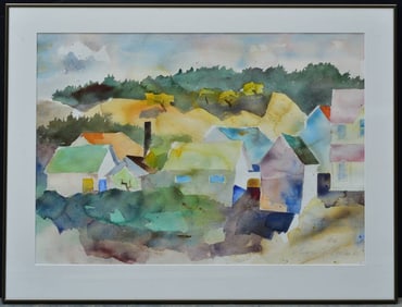 Samuel Bolton Colburn (1909 - 1993) Watercolor, Hillside California Ranch