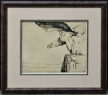 Henry Emerson Tuttle (1890-1946) Etching, Bald Eagle: Henry Emerson Tuttle (1890-1946) Etching, Bald Eagle 11 1/4" x 14" plate size framed to 21"x23" pencil signed and numbered at bottom margin from an edition of 75
