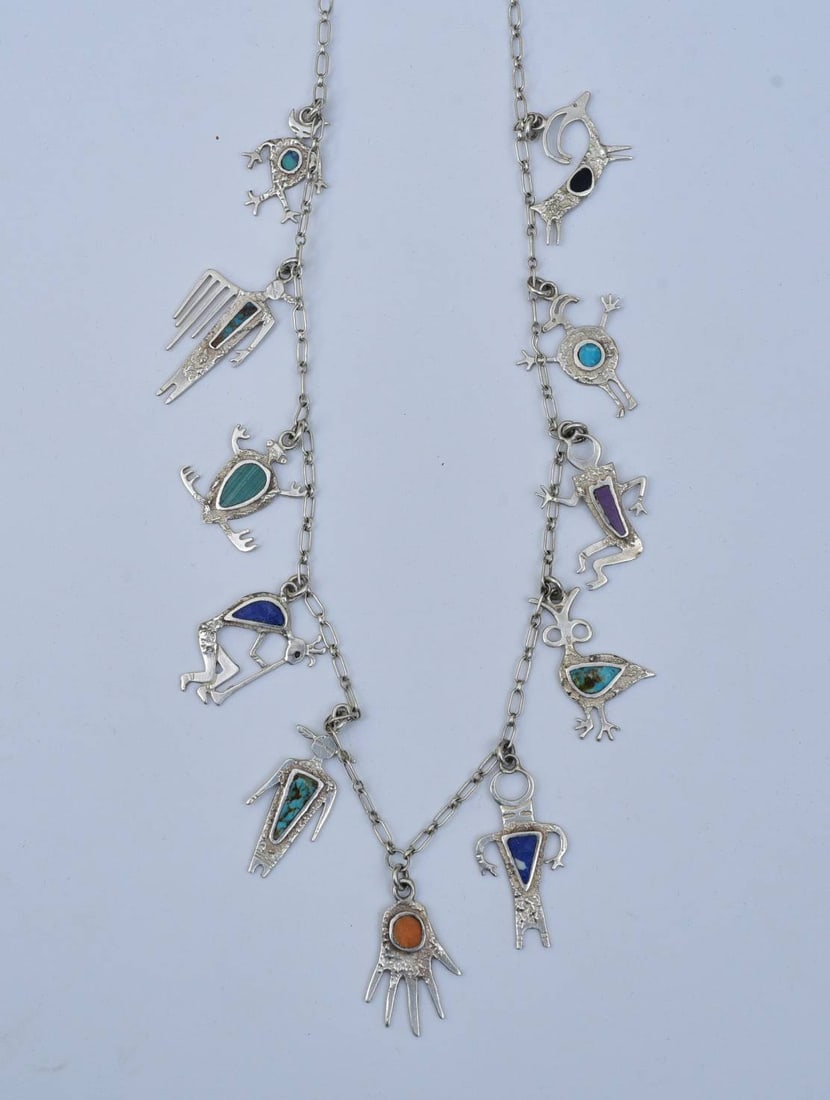 Dee Morris (1941-2006) Sterling Silver Navajo Charm Necklace (1 of 3)