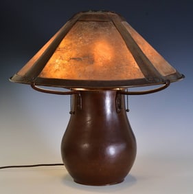 Early Dirk Van Erp Hammered Copper Lamp