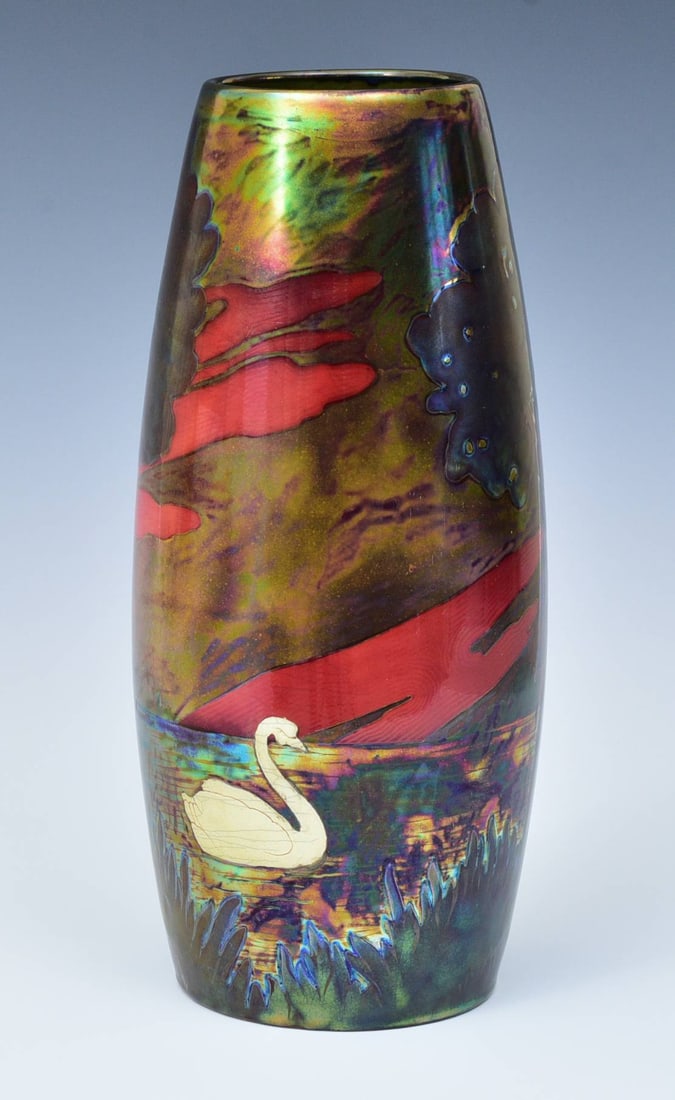 Important Early Zsolnay Iridescent "Eozin" Scenic Vase (1 of 8)