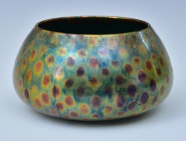 Zsolnay Irridescent "Eozin" Decorated Green Bowl