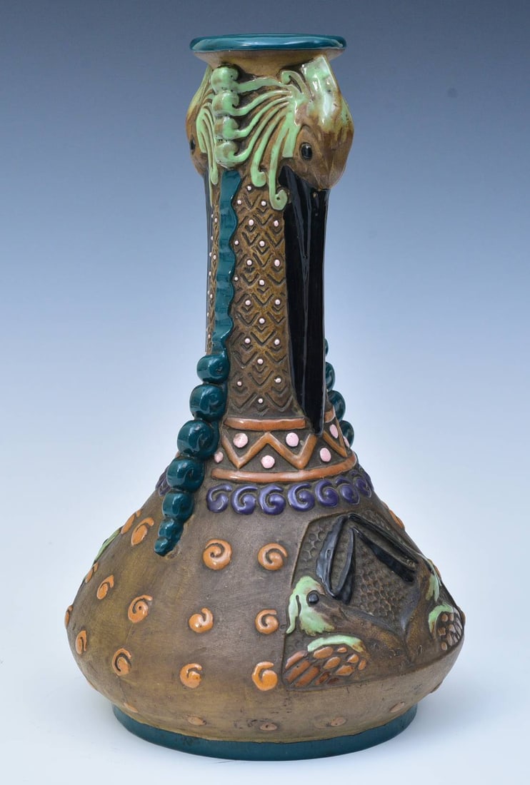 Amphora RSK Pelican Vase: Amphora RSK Pelican Vase with profiles of a pelican on each side 14" high stamped "15002 / 55 and signed Imperial Amphora- Turn circa 1920