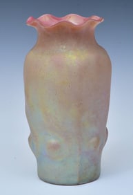 attributed to Loetz Gold Iridescent Vase with pinched sides