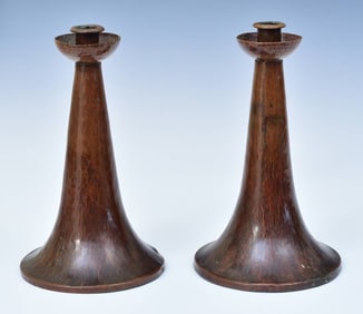 Pair of Hammered Copper Arts & Crafts Candlesticks