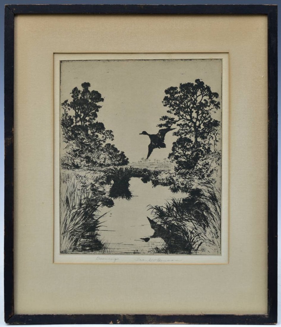 FRANK WESTON BENSON (1862-1951), Evening: FRANK WESTON BENSON (1862-1951), Evening 8 1/4" x 6 3/4" lithograph on paper tipped to mount pencil signed lower right and titled lower left on mount framed to 14"x11"