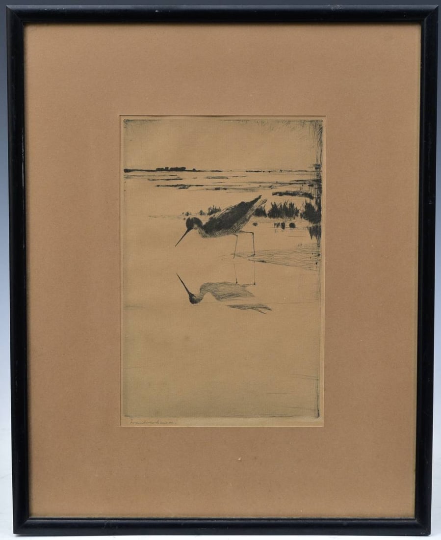 FRANK WESTON BENSON (1862-1951), Lone Yellow Legs: FRANK WESTON BENSON (1862-1951), Lone Yellow Legs 9" x 5 7/8" lithograph on paper pencil signed lower left framed to 16"x 12 3/4"