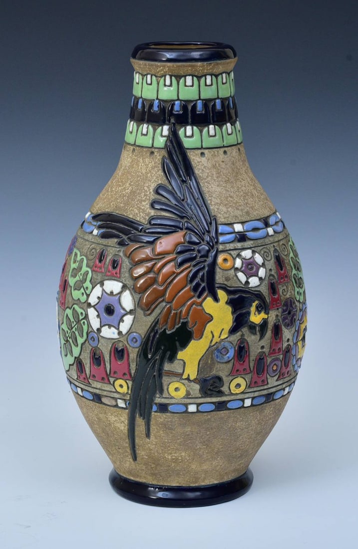 Amphora RSK Parrot Vase: Amphora RSK Parrot Vase 17 1/4" high circa 1920