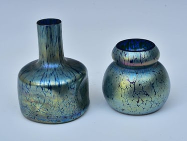 Pair of Loetz Style Blue Vases