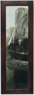Arthur Pillsbury Photograph of El Captian, Yosemite, circa 1907: Arthur Pillsbury Photograph of El Captian, Yosemite 33"x9" mounted to board framed to 36"x 12 1/2" titled lower left and apparently signed lower right circa 1907