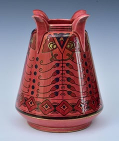 Emil Fischer Iridescent Red Art Nouveau Vase