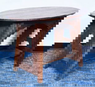 Limbert Oval Oak Library Table with cu-outs