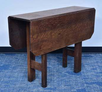 Early Gustav Stickley Oak Drop Leaf Table, model 638: Early Gustav Stickley Oak Drop Leaf Table with clip corners 42" long, 13 1/2" wide, 30 1/4" high signed with paper label under top circa 1904 available for pick-up in Scotts Valley, California ***