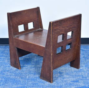 Limbert Oak Window Seat with cut-outs