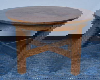 Gustav Stickley Oak Game Table: Gustav Stickley Oak Game Table 48" diameter, 29" high signed with paper label under top circa 1910 *** 3rd party shipping or pick-up from our Scotts Valley offices ***