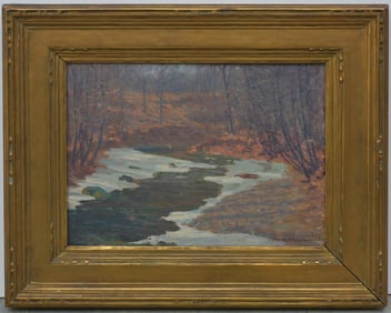Thomas King Hanna Jr (1872 - 1951) Brook in January 12"x16" o/b
