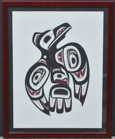 Inuit Stone-Cut Print, by Clarence Mills ,Dancing Raven, pencil signed