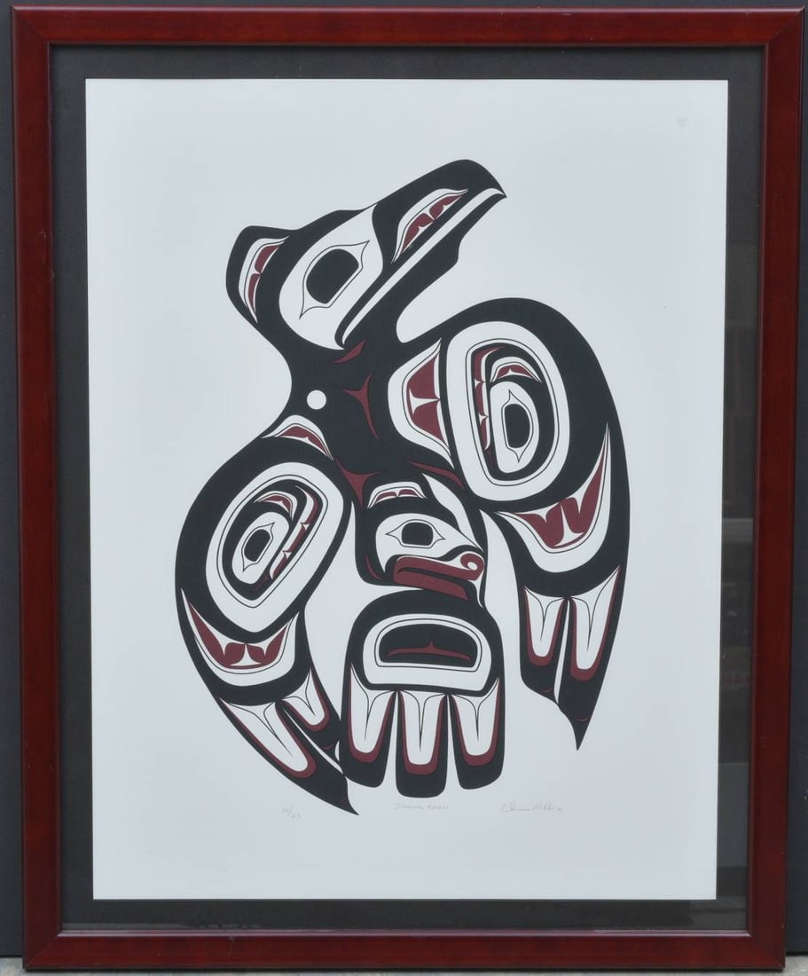 Inuit Stone-Cut Print, by Clarence Mills ,Dancing Raven, pencil signed (1 of 2)