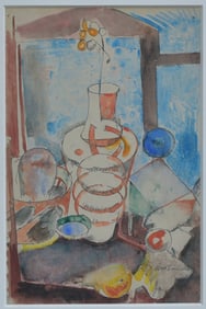 William Sommer (1867 - 1949), Flowers by the Window, 8"x5" watercolor