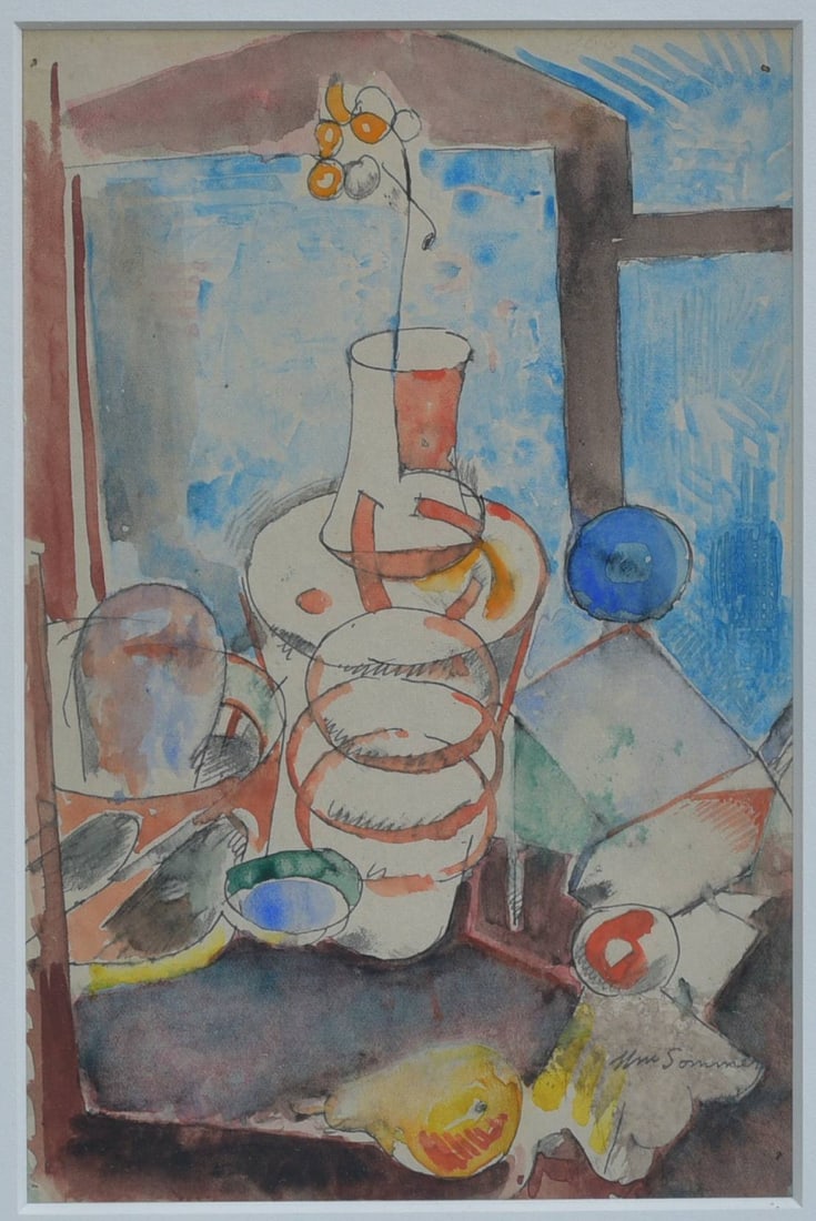 William Sommer (1867 - 1949), Flowers by the Window, 8"x5" watercolor (1 of 3)