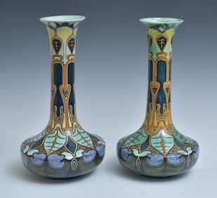 Pair of Large Dutch Faience Trumpet Vases, Faience de Purmerende