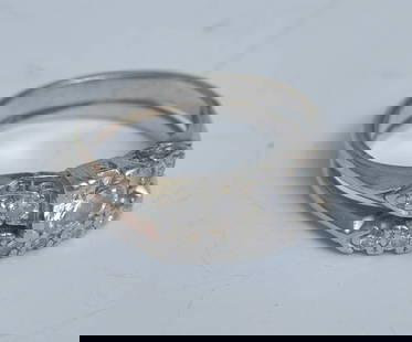 Platinum Diamond Wedding Band Set: Platinum Diamond Wedding Band Set engagement ring with center diamond approximately .30 ct and four side diamonds wedding band with six diamond chips ring size 6 1/4, weight: 4.8 dwt gross