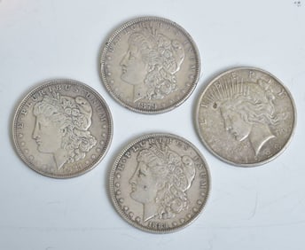 Four American Silver Dollars