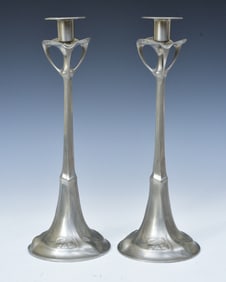 Pair of German Secessionist Pewter Candlesticks, J.P. KAYSER SOHN