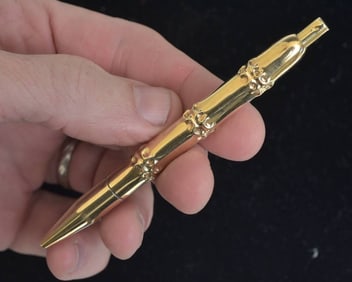 Tiffany & Co. 14K Solid Gold Bamboo Ballpoint Pen, 4 3/16" long