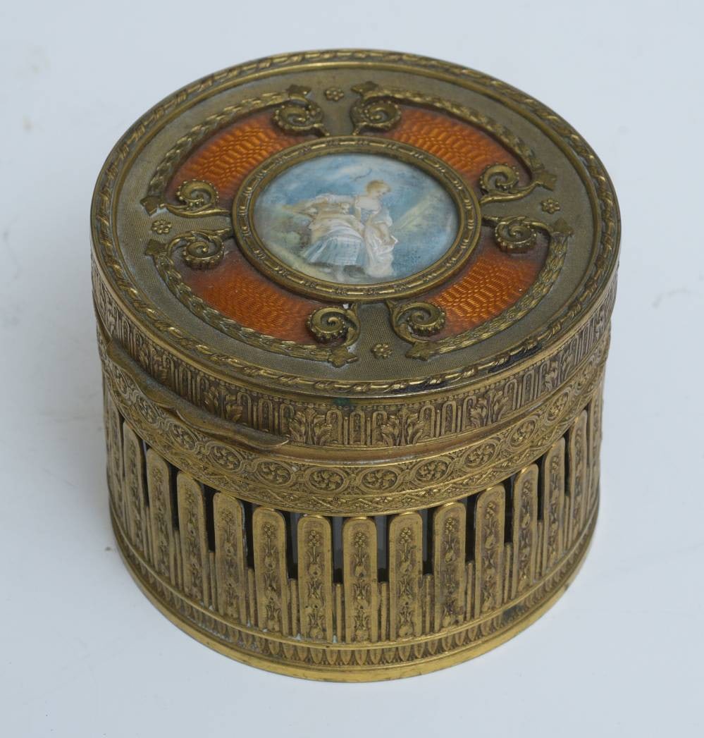 French Bronze Empire Dresser Box with guilloche and painted panel (1 of 4)