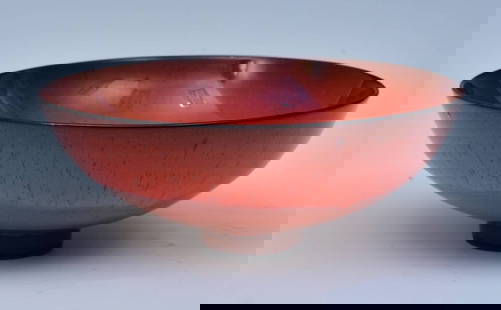 James Lovera (1920-2015)  Footed Pottery Bowl with Red Glaze: James Lovera (1920-2015) Footed Pottery Bowl with Red Glaze7" diameter