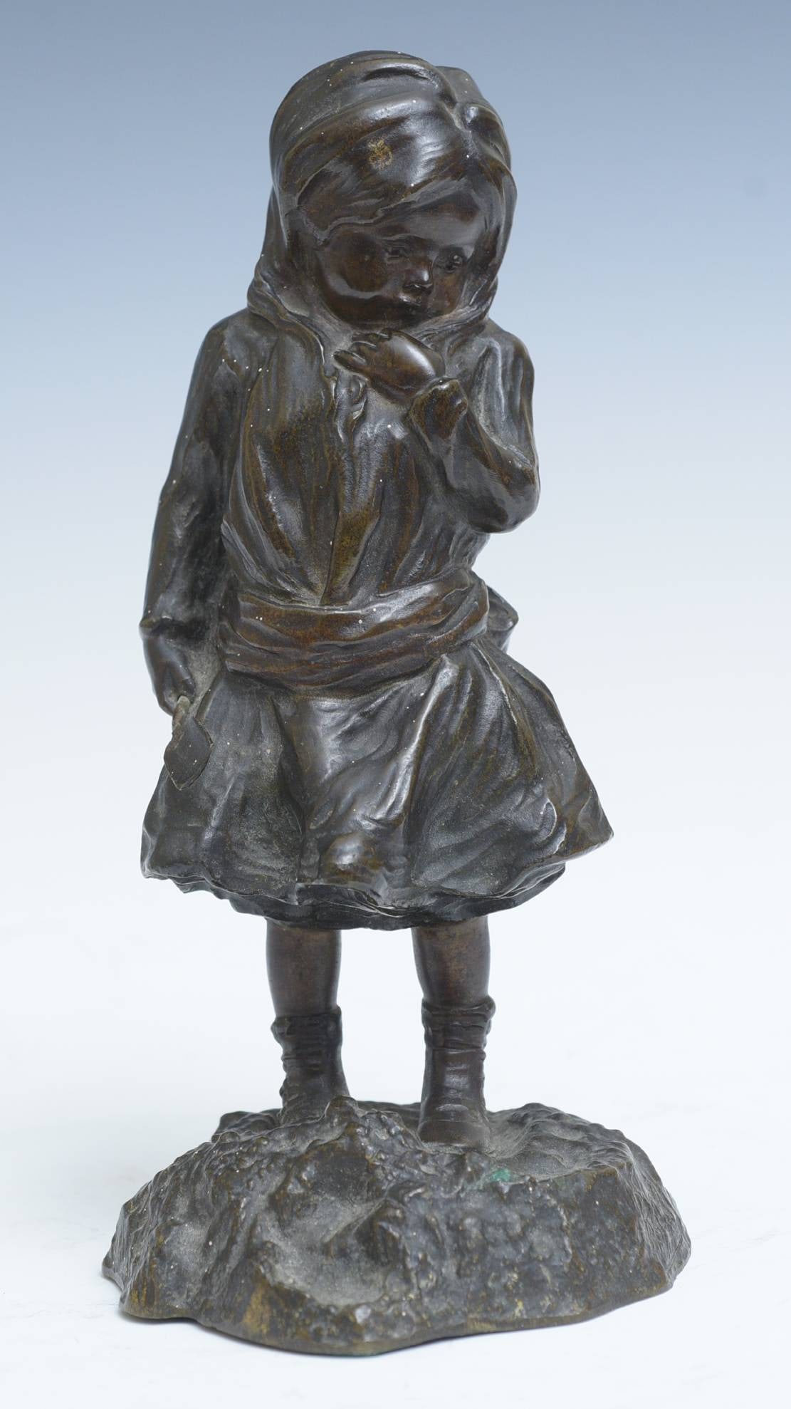 Antoine Bofill (1875-1925) Bronze Figure of a Girl: Antoine Bofill (1875-1925) Bronze Figure of a Girl with a toy shovel 7 1/2" high early 20th century