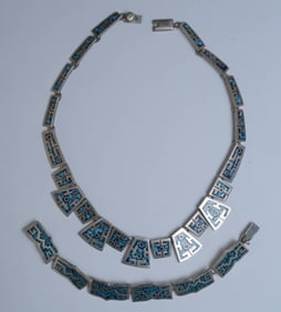 Sterling Silver Inlaid Turquoise Necklace and Bracelet Set
