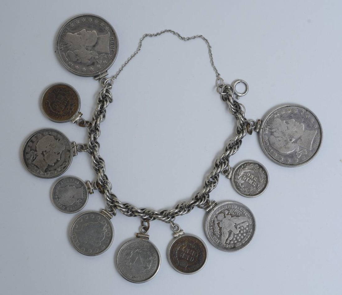 American Silver Coin Bracelet- Dated 1895 and 1898 (1 of 1)