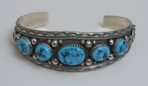 Navajo Sterling Silver Turquoise Cuff Bracelet