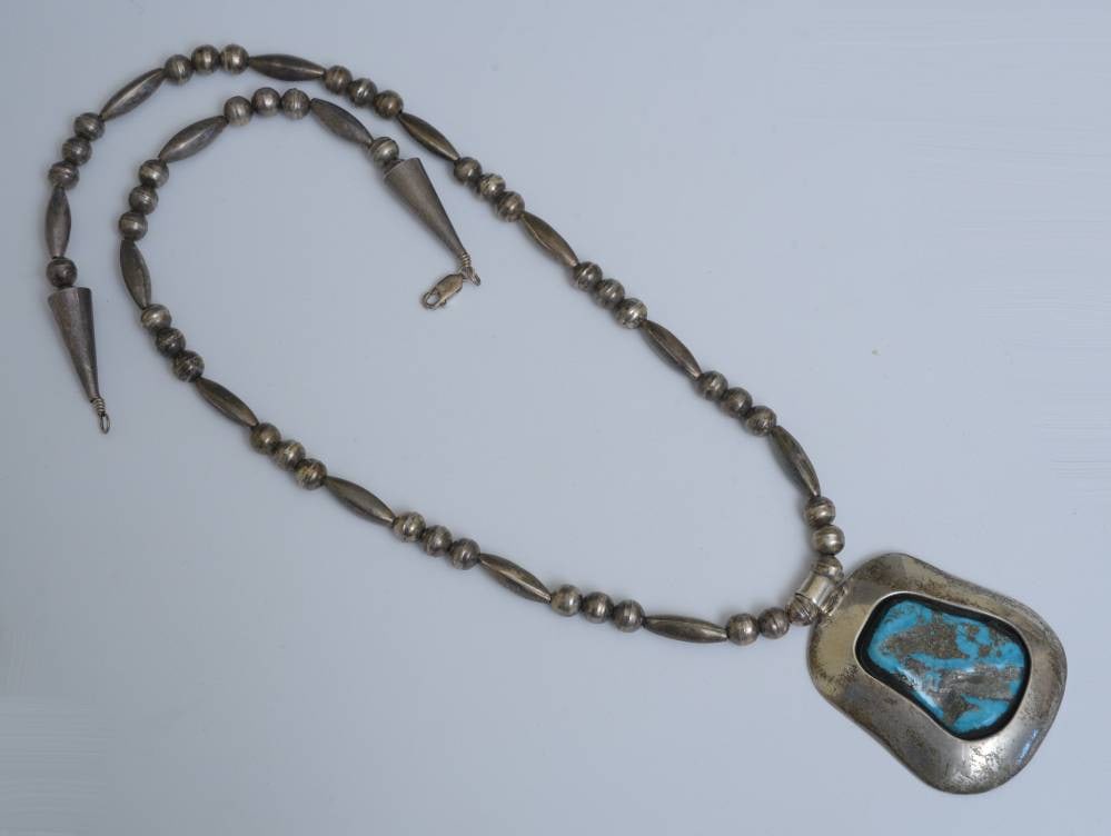 Navajo Silver Turquoise Pendant Necklace (1 of 4)
