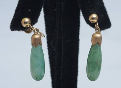 14k Gold Jadeite Jade Drop Earrings