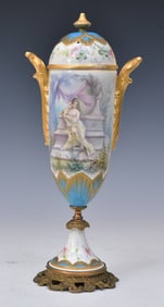 Antique French Sevres Style Bronze Mounted Covered Urn
