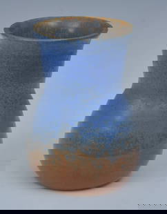 Ruskin Pottery Blue Crystalline Vase: Ruskin Pottery Blue Crystalline Vase 6 1/4" high stamped "RUSKIN /ENGLAND" on bottom circa 1930