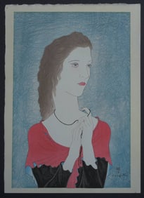 Leonard Tsuguharu Foujita (1886-1968) Femme au Chale Rouge, Woodblock