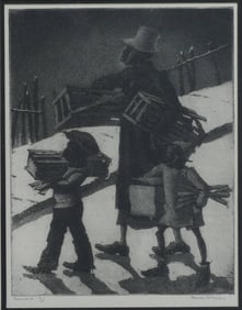 Blanche McVeigh (1895 - 1970), Aquatint "Firewood", 1941