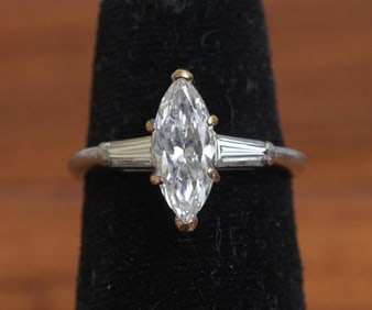 Platinum and Diamond Ring with 1.5ct Marquise Center Stone