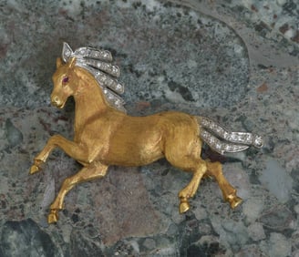 18k Gold and Diamond Horse Brooch