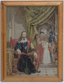 Victorian Needlepoint Picture of King Charles with Children