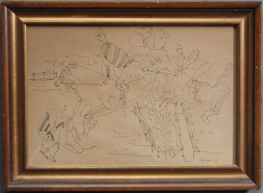 Charles Lapicque: The Steeple Chase 13" x 19" ink drawing estimate 800/1200` Shipping available within the Continental USA (excludes insurance) $60. International shippers are responsible for arranging 3rd party shippi